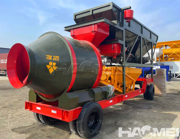 35m3/h mobile concrete batching plant with drum mixer